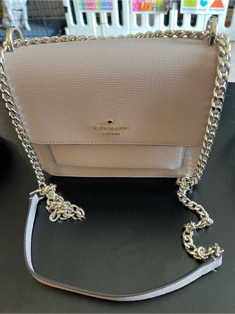 kate spade Pebbled Leather Chain Crossbody Bag - Taupe